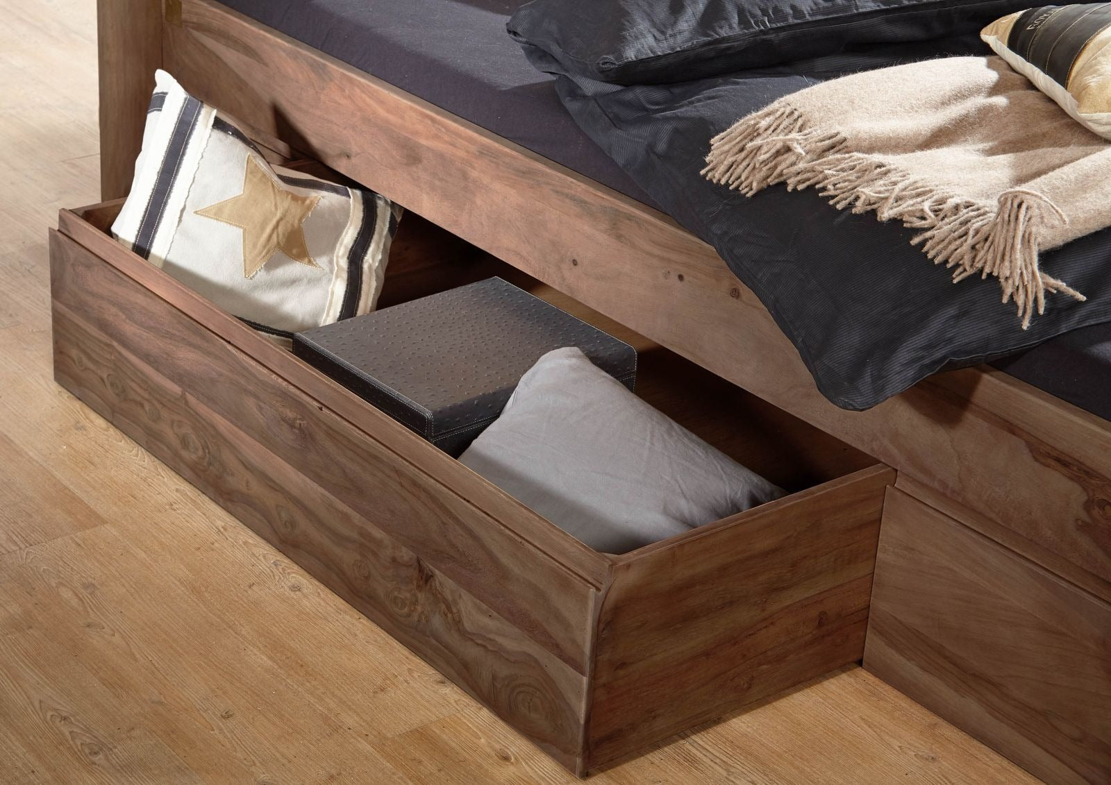 Bed with drawer Sheesham 180x200x90 walnut