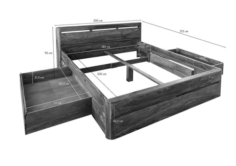 Bed with drawer Sheesham 180x200x90 walnut