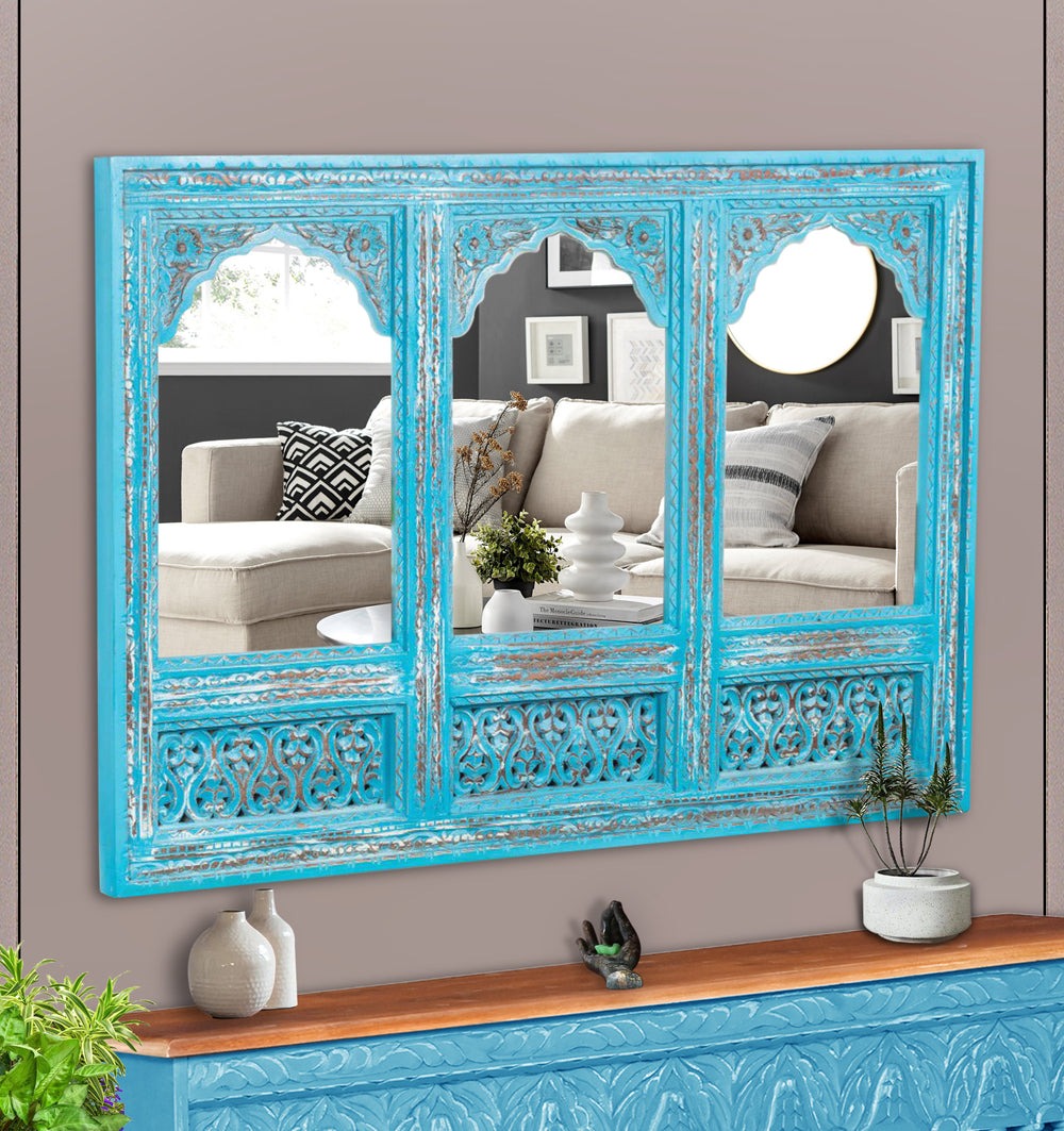 Decorative Mango Wood Mirrors - Two Sizes with Ornate Carvings