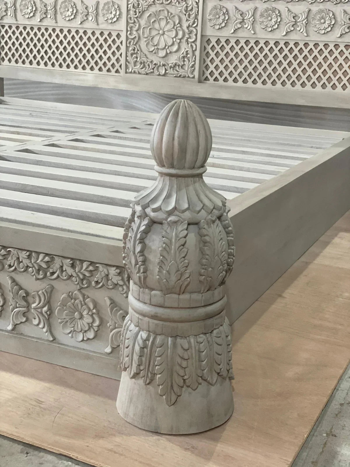 hand carved bed frame, acacia wood bed, whitewashed bed, heritage design bed, queen size bed, king size bed, carved headboard bed, jali panel bed, indian furniture, master bedroom bed, guest room bed, handmade bed frame, artisan made bed, premium wood bed, quality wood furniture, durable bed frame, sturdy bed, timeless bed, elegant bed frame, statement bed, grand bed, heirloom bed, coastal bed, shabby chic bed frame, farmhouse bed, vintage bed frame, mughal style bed, traditional bed, ornate bed frame, clas