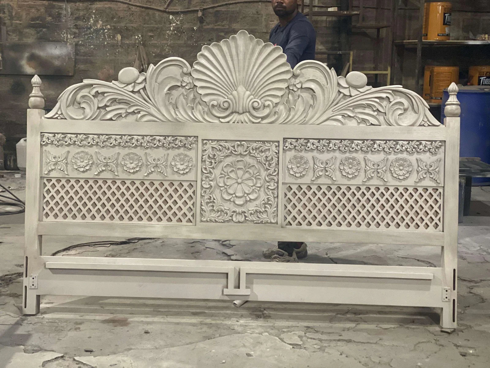 hand carved bed frame, acacia wood bed, whitewashed bed, heritage design bed, queen size bed, king size bed, carved headboard bed, jali panel bed, indian furniture, master bedroom bed, guest room bed, handmade bed frame, artisan made bed, premium wood bed, quality wood furniture, durable bed frame, sturdy bed, timeless bed, elegant bed frame, statement bed, grand bed, heirloom bed, coastal bed, shabby chic bed frame, farmhouse bed, vintage bed frame, mughal style bed, traditional bed, ornate bed frame, clas