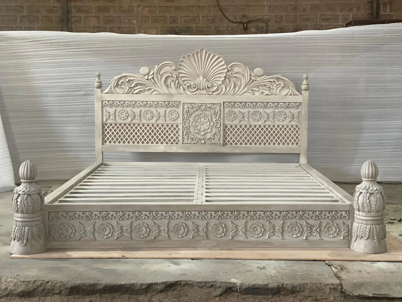 hand carved bed frame, acacia wood bed, whitewashed bed, heritage design bed, queen size bed, king size bed, carved headboard bed, jali panel bed, indian furniture, master bedroom bed, guest room bed, handmade bed frame, artisan made bed, premium wood bed, quality wood furniture, durable bed frame, sturdy bed, timeless bed, elegant bed frame, statement bed, grand bed, heirloom bed, coastal bed, shabby chic bed frame, farmhouse bed, vintage bed frame, mughal style bed, traditional bed, ornate bed frame, clas