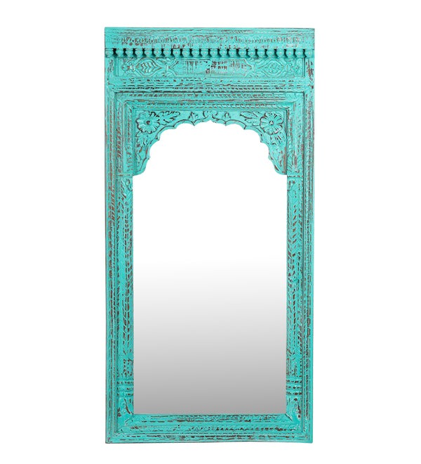 Decorative Wall Mirror - Mango Wood with Teal Distressed Finish