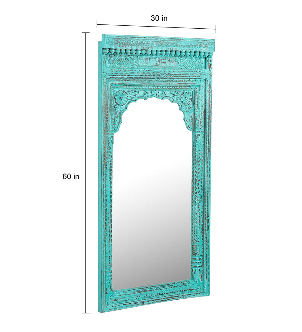Decorative Wall Mirror - Mango Wood with Teal Distressed Finish