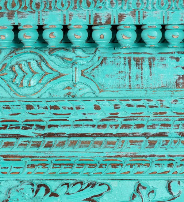 Decorative Wall Mirror - Mango Wood with Teal Distressed Finish