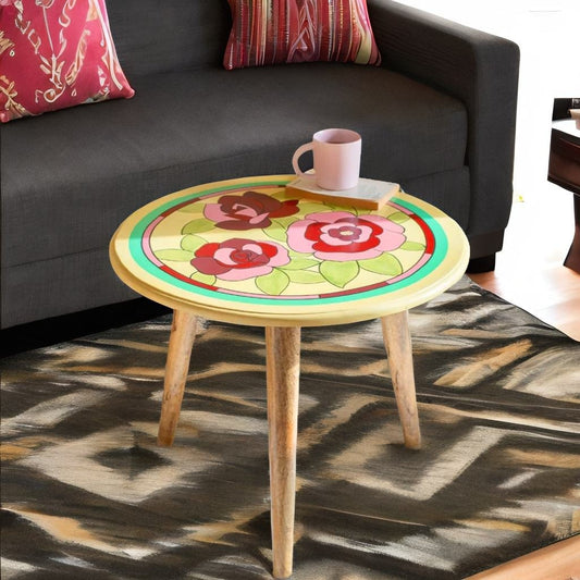 Jaipur Style Hand Painted Mango Wood Coffee Table | Round Cofee Table - J.L.HOME DECOR