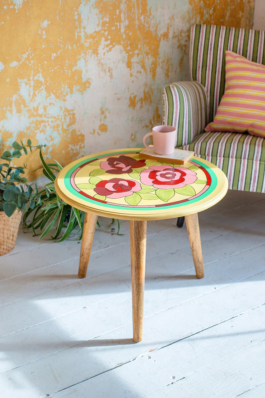 Jaipur Style Hand Painted Mango Wood Coffee Table | Round Cofee Table - J.L.HOME DECOR