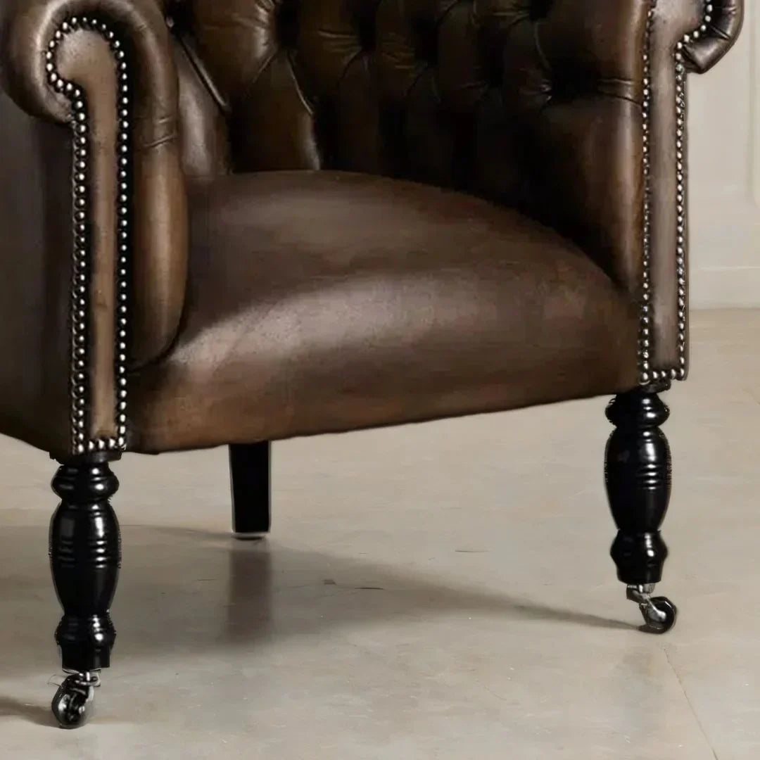 Regalia Crest Leather Lounge Chair – Handcrafted Bone/Brown Accent by J.L.HOME DECOR