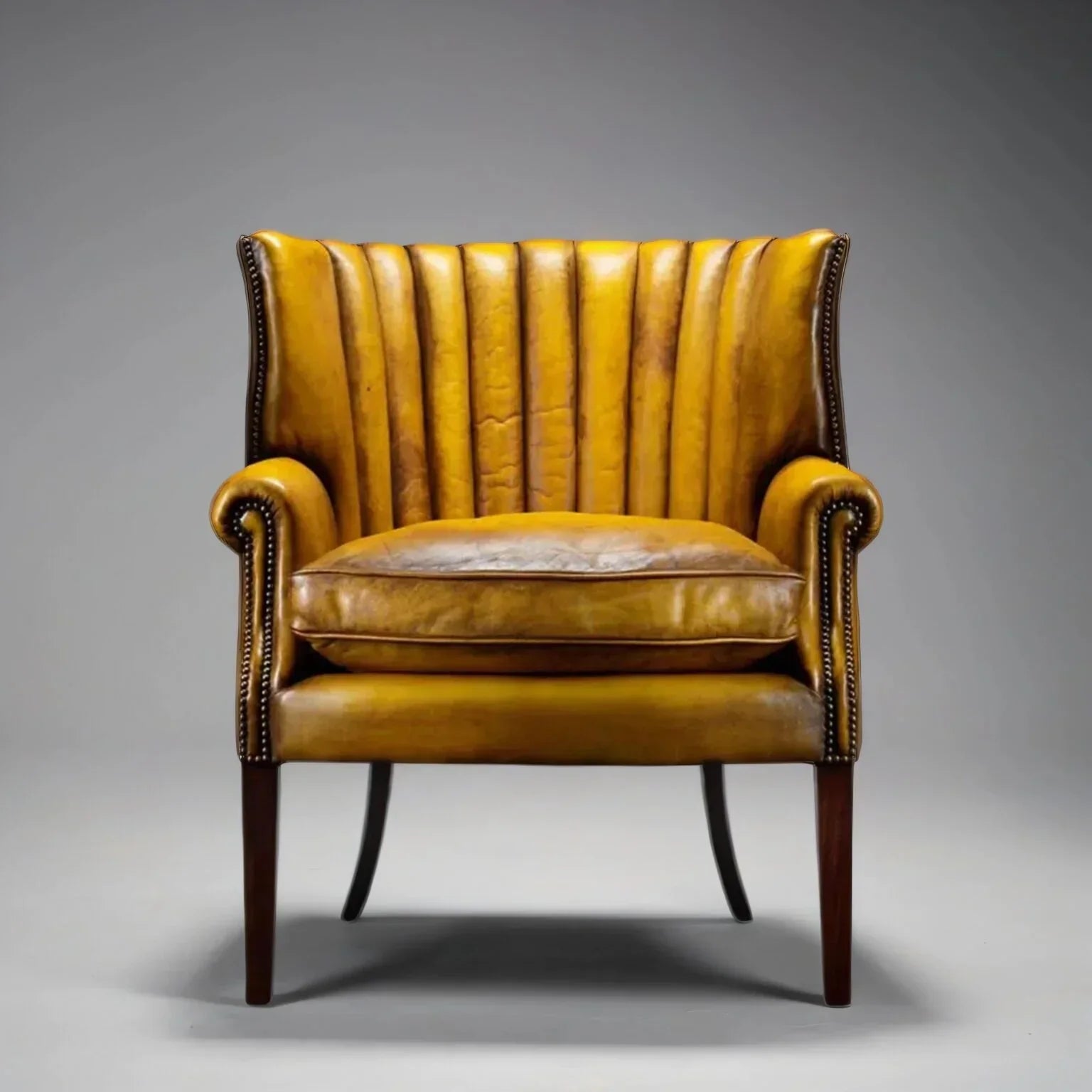 Aurelius Gold Leather Lounge Chair – Handcrafted Accent Seating by J.L.HOME DECOR