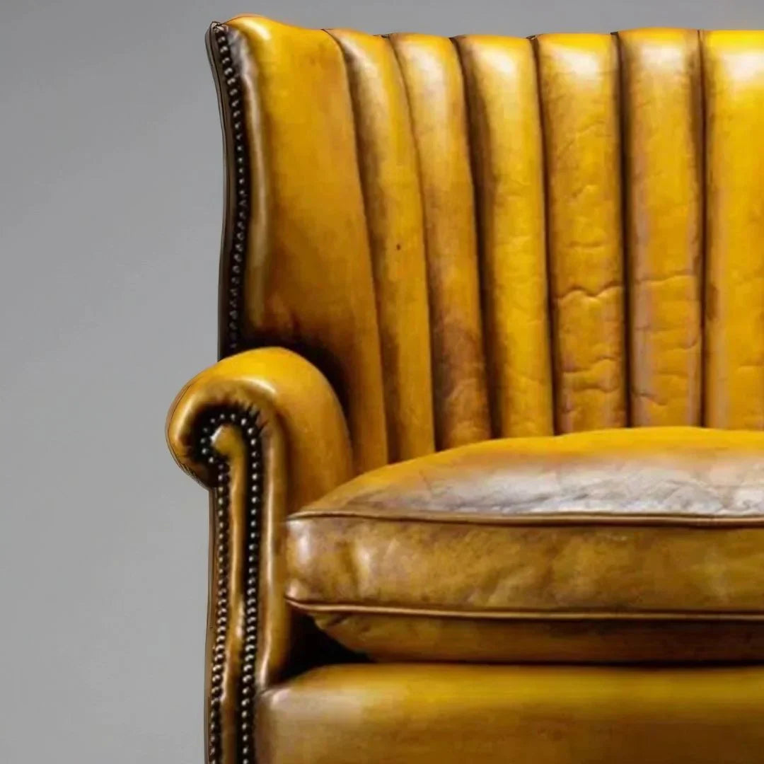 Aurelius Gold Leather Lounge Chair – Handcrafted Accent Seating by J.L.HOME DECOR