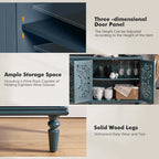 wood jali sideboard, carved sideboard, blue sideboard, slate blue sideboard, lattice sideboard, floral sideboard, turned leg sideboard, storage sideboard, indian jali, carved lattice, coastal sideboard, accent cabinet, living room storage, dining room cabinet, entryway storage, statement sideboard, handmade sideboard, artisan made cabinet, premium wood furniture, quality furniture, durable cabinet, sturdy sideboard, timeless furniture, elegant sideboard, unique cabinet, decorative sideboard, focal piece cab