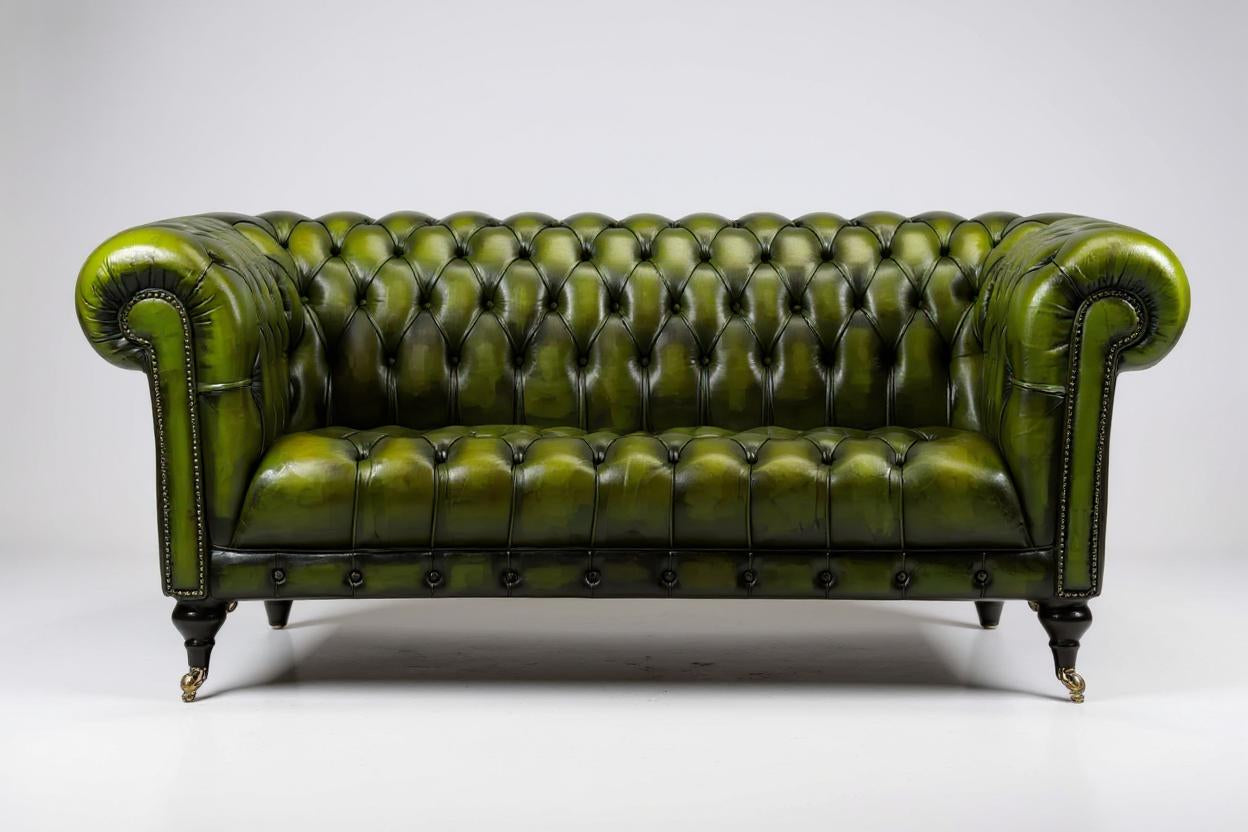 Emerald Elegance Chesterfield 3-Seater Leather Sofa – Handcrafted Comfort by J.L.HOME DECOR