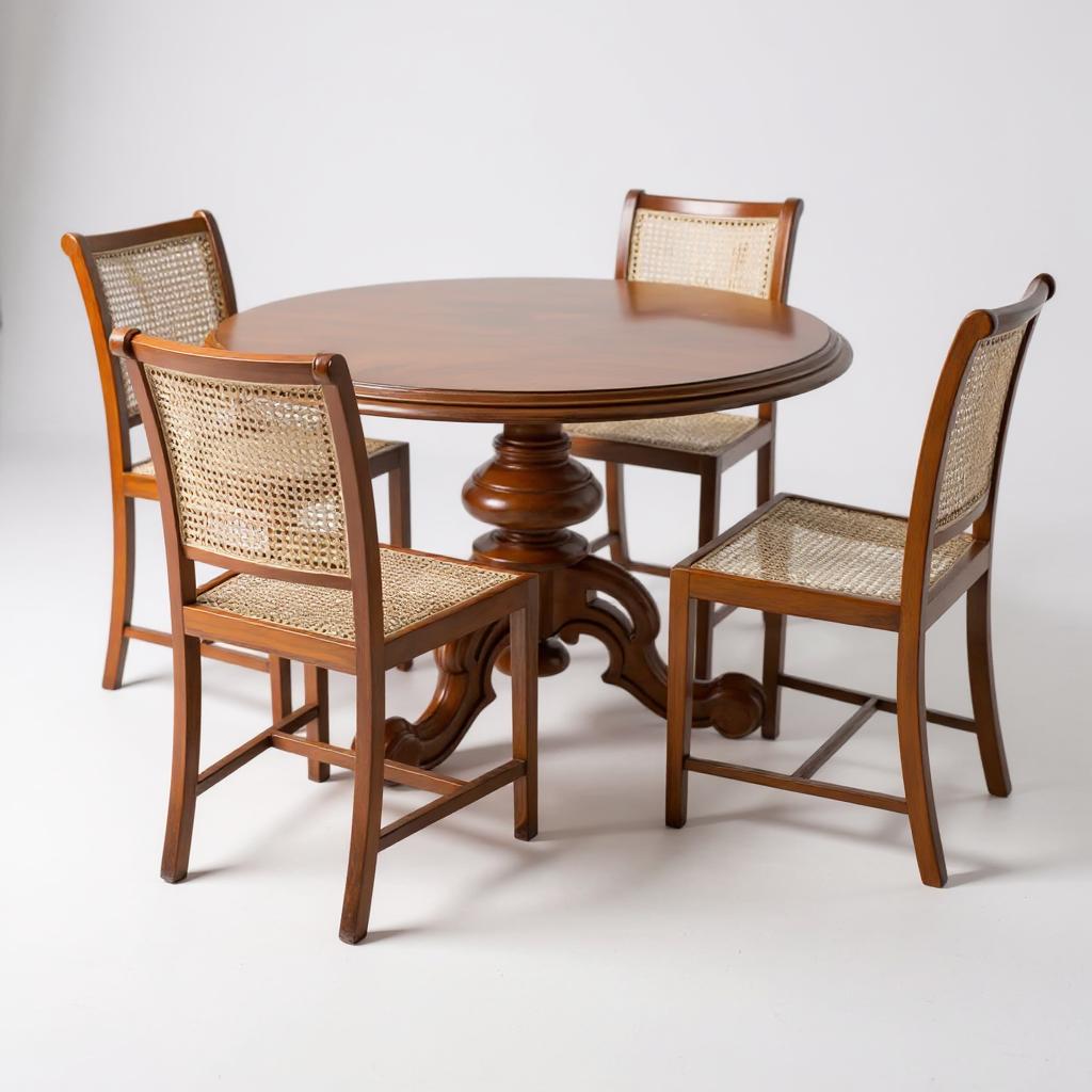 Rattan Round Dining Set – Handcrafted Solid Mango Wood, All Sizes by J.L.HOME DECOR