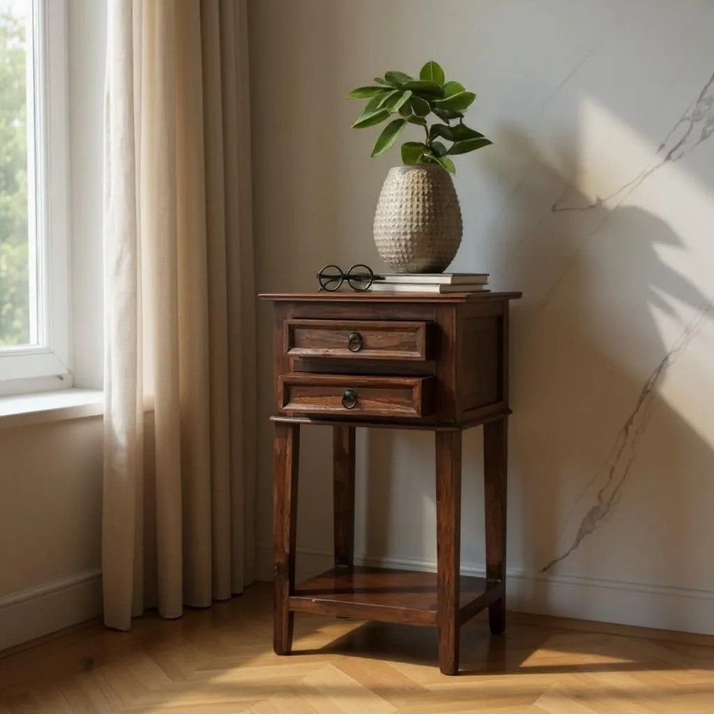 ContempoPeak Sheesham Wood Side Table – 16" Square, 30" High, Unique Contemporary Design by J.L.HOME DECOR