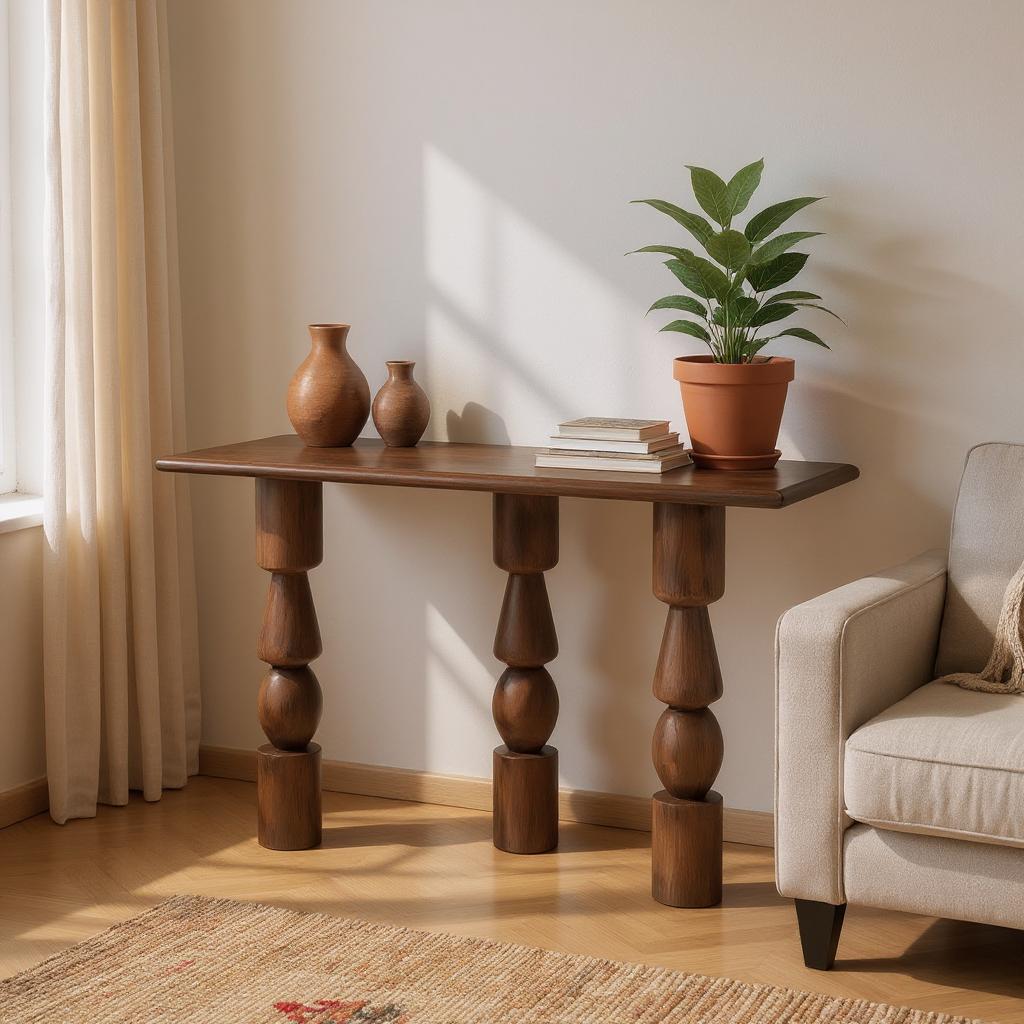 VerveLine Solid Mango Wood Console Table – Chestnut Finish, Handcrafted Entryway Accent by J.L.HOME DECOR
