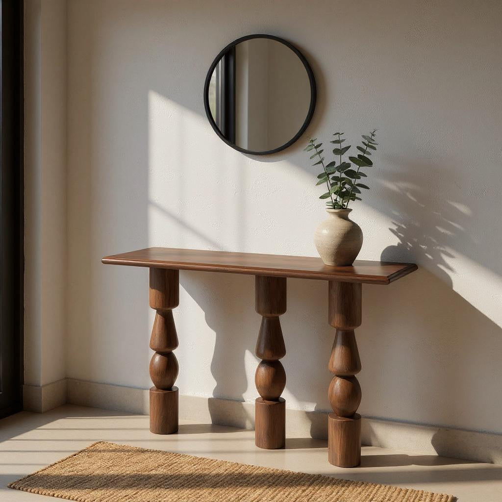 VerveLine Solid Mango Wood Console Table – Chestnut Finish, Handcrafted Entryway Accent by J.L.HOME DECOR