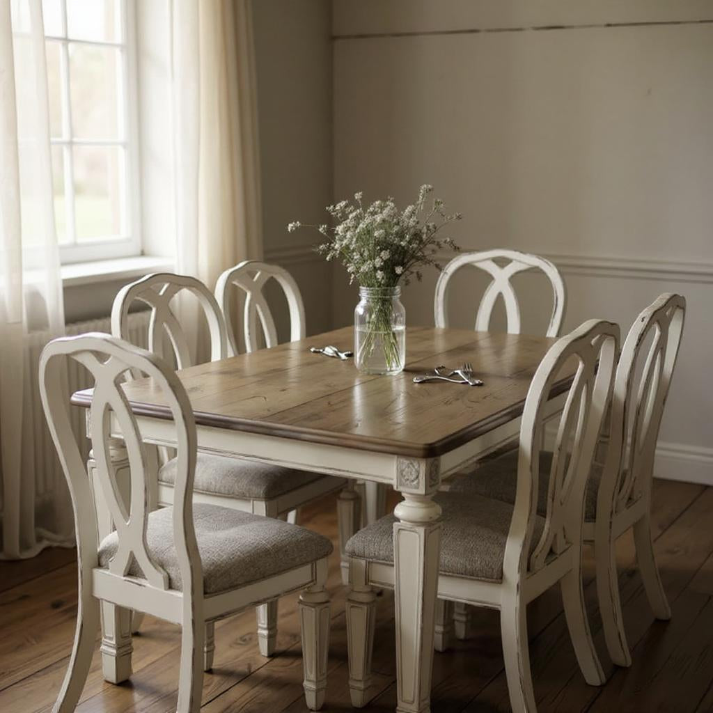 Parisienne Blanc French Distressed Solid Mango Wood Dining Set – 4, 6, 8 Seater by J.L.HOME DECOR