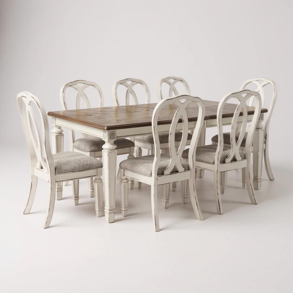 Parisienne Blanc French Distressed Solid Mango Wood Dining Set – 4, 6, 8 Seater by J.L.HOME DECOR