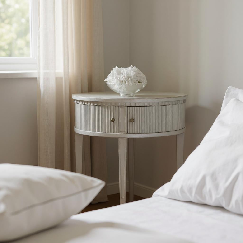 ArcHeritage Half Round Solid Wood Side Table – Antique Grey Finish, Handcrafted by J.L.HOME DECOR