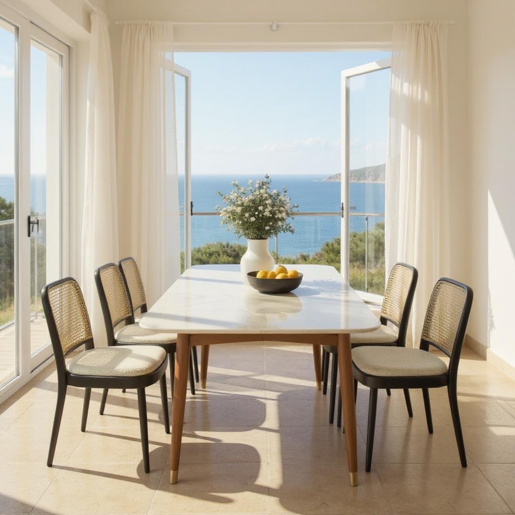 RattanGrove Mango Wood Dining Set with Rattan Chairs – Natural Finish, 4/6/8 Seater by J.L.HOME DECOR