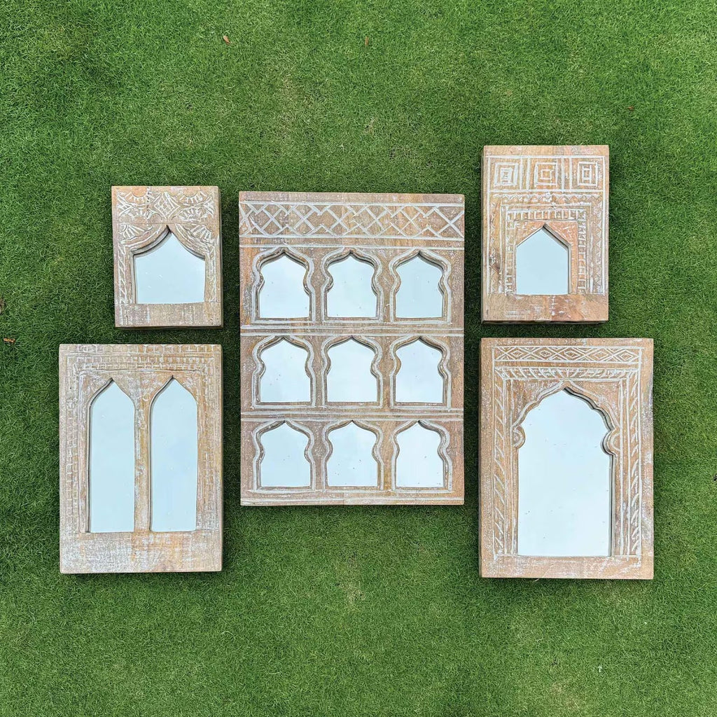 hand carved mirror set, wooden frame mirrors, mirror collection, gallery wall mirrors, 5 piece mirror set, mehrab arch mirrors, temple mirrors, wall mirror set, decorative mirrors, indian furniture, living room mirrors, entryway mirrors, walnut mirrors, black mirrors, whitewash mirrors, handmade mirrors, artisan made mirrors, premium wood mirrors, quality mirrors, durable mirrors, sturdy mirrors, timeless mirrors, elegant mirrors, statement mirrors, ornate mirrors, unique mirrors, sculptural mirrors, focal 