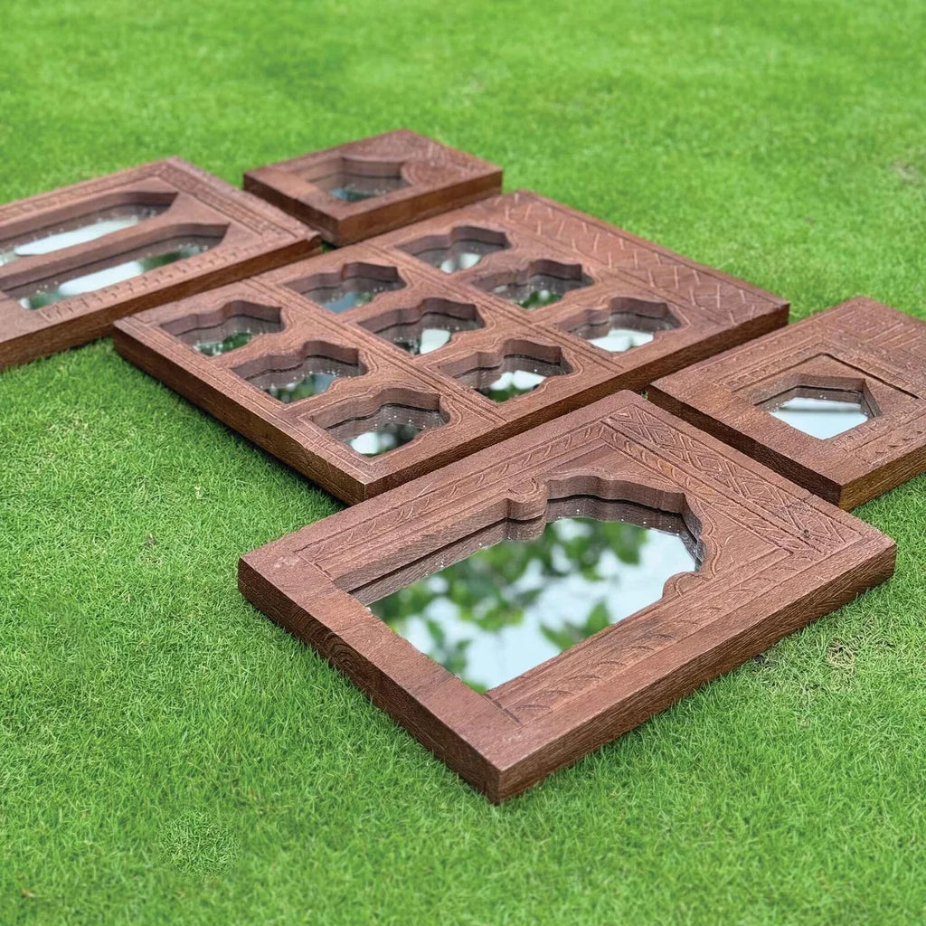 hand carved mirror set, wooden frame mirrors, mirror collection, gallery wall mirrors, 5 piece mirror set, mehrab arch mirrors, temple mirrors, wall mirror set, decorative mirrors, indian furniture, living room mirrors, entryway mirrors, walnut mirrors, black mirrors, whitewash mirrors, handmade mirrors, artisan made mirrors, premium wood mirrors, quality mirrors, durable mirrors, sturdy mirrors, timeless mirrors, elegant mirrors, statement mirrors, ornate mirrors, unique mirrors, sculptural mirrors, focal 