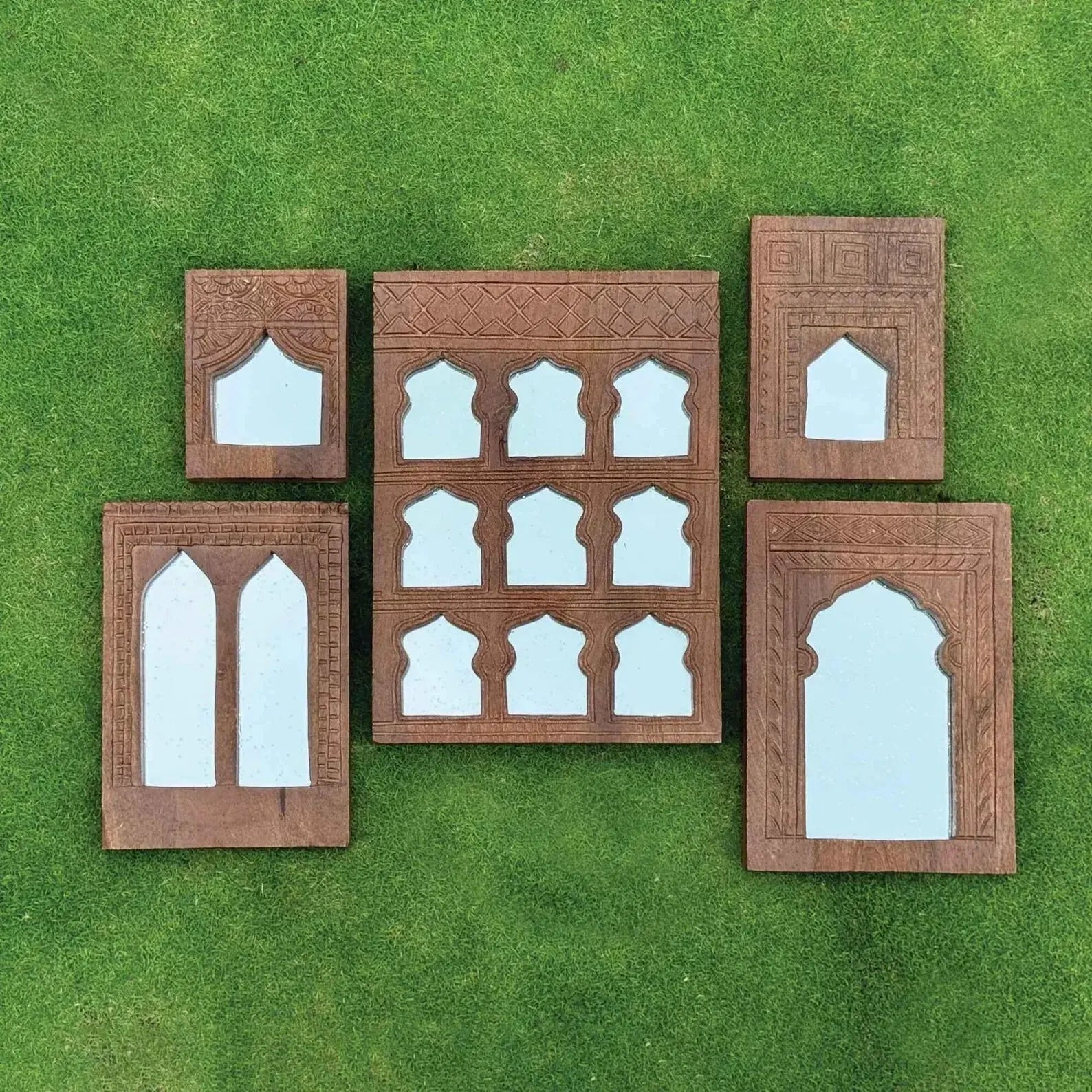 Hand‑Carved Wooden Mirror Set — Mehrab Temple Arches, 5‑Piece Wall Décor Collection (Walnut, Black, or Whitewash) Mirror WALNUT 185x90 cm mirror jlhomedecor2021.myshopify.com