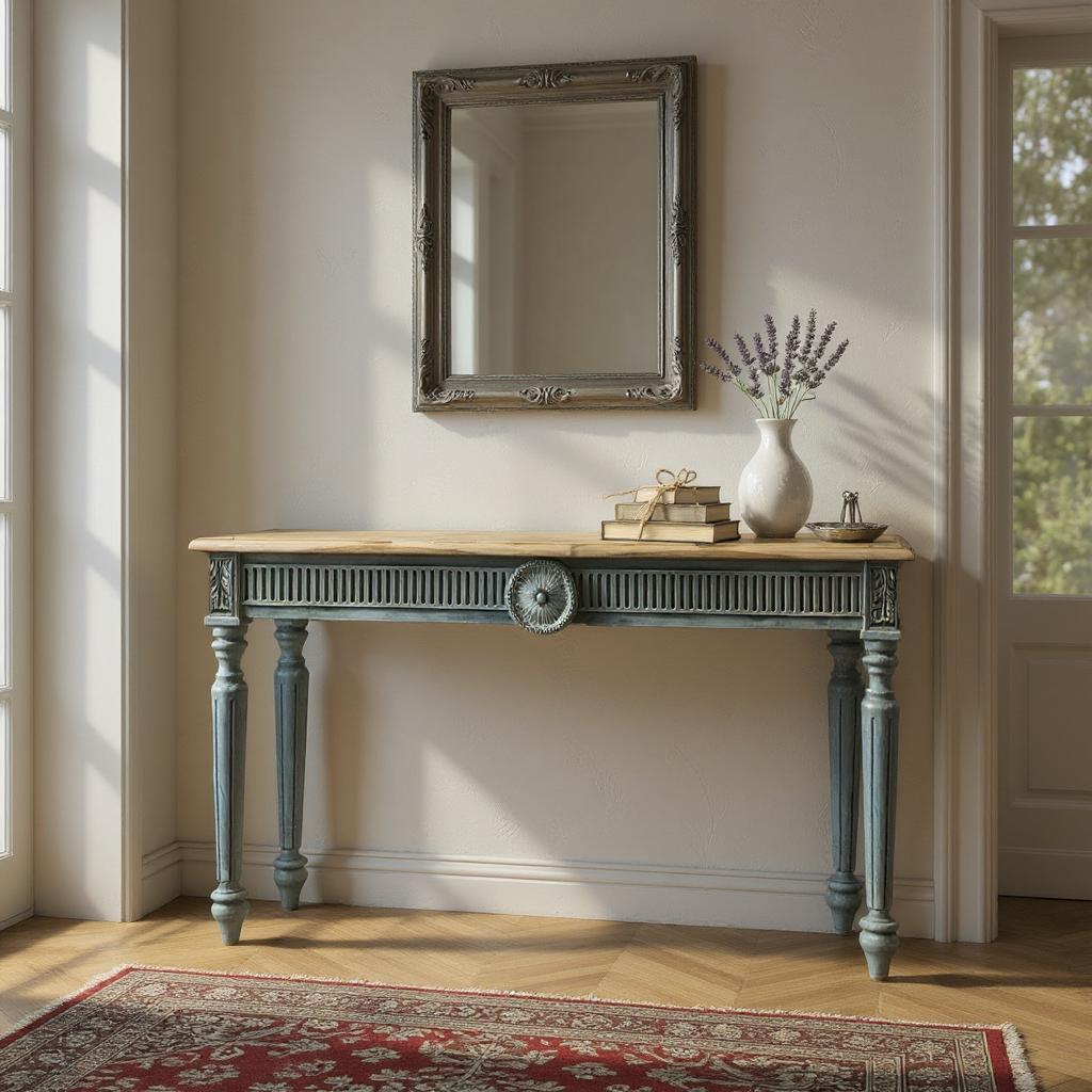 Farmhouse Blue Solid Mango Wood Console Table – Handcrafted Large Entryway Accent byJ.L.HOME DECOR