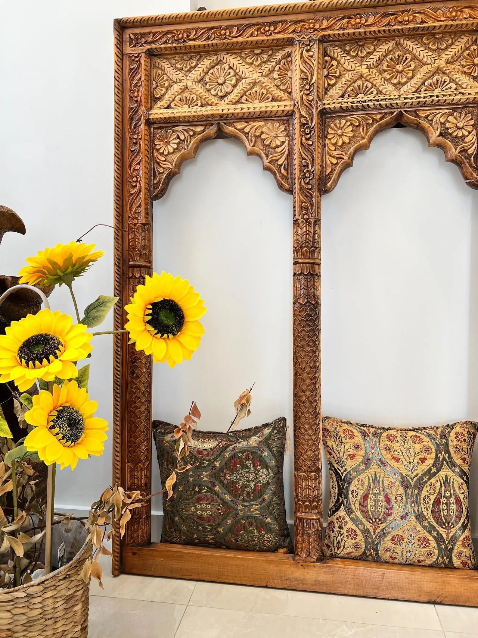 Hand‑Carved 3‑Jharokha Indian Wall Mirror — Distressed Rustic Mango Wood, Architectural Statement | Living Furn India Mirror  antique inspired mirror jlhomedecor2021.myshopify.com