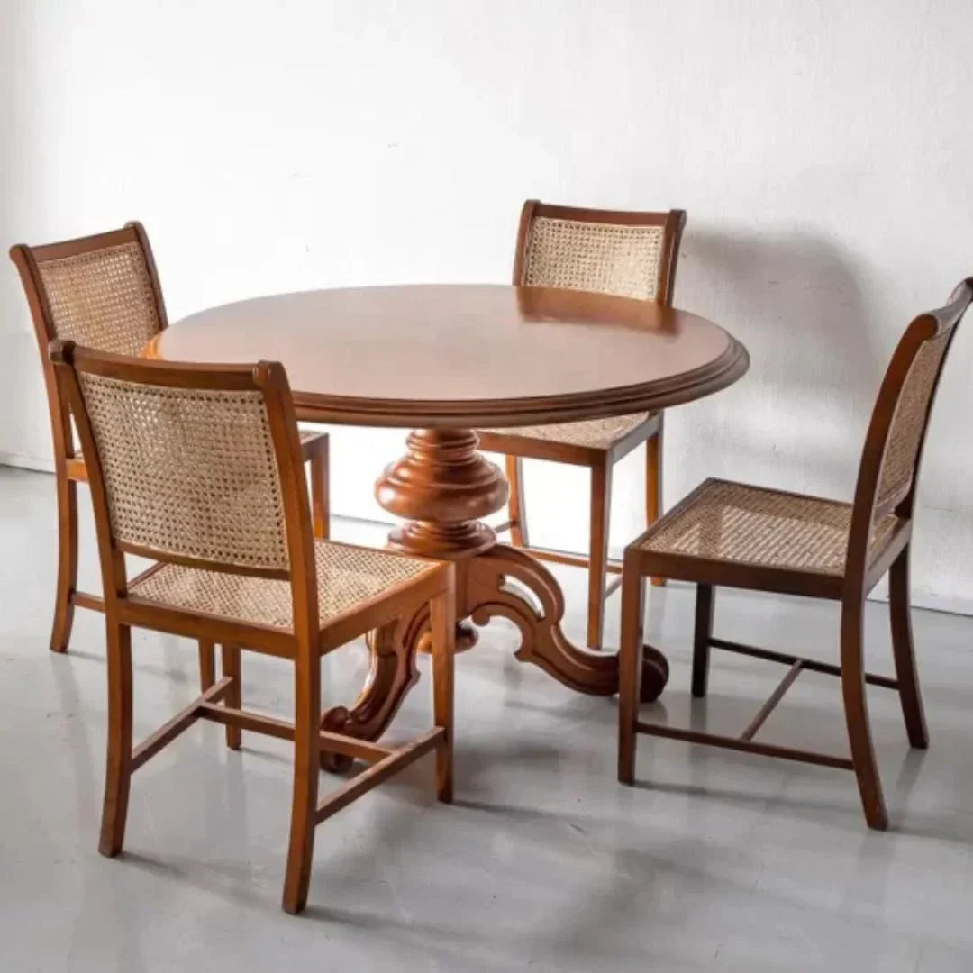 Rattan Round Dining Set – Handcrafted Solid Mango Wood, All Sizes by J.L.HOME DECOR
