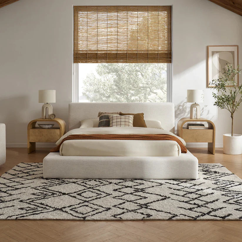 linen headboard bed