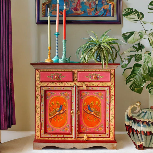 Jaipur Style Hand Painted Mango Wood Cabinet | Storage - J.L.HOME DECOR