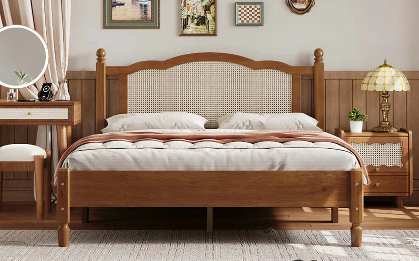 mango wood rattan beds