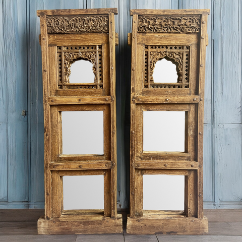 Old Hand Carved Window Mirror Frame