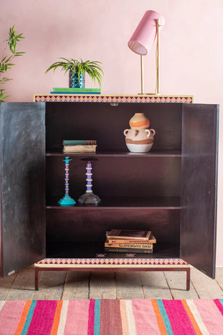 Jaipur Style Hand Painted Mango Wood Cabinet | Storage | Flower Style - J.L.HOME DECOR