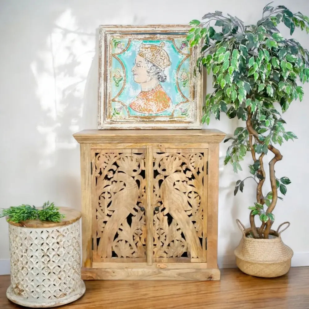Natural Two Door Carving Solid Wood Cabinet  adaptive design jlhomedecor2021.myshopify.com