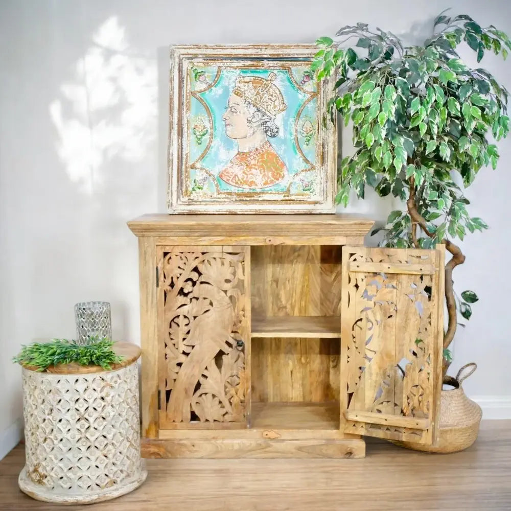 Natural Two Door Carving Solid Wood Cabinet  adaptive design jlhomedecor2021.myshopify.com