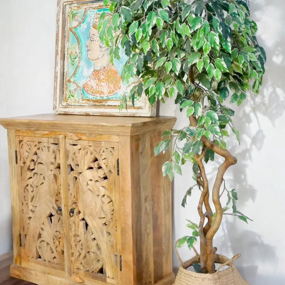 Natural Two Door Carving Solid Wood Cabinet  adaptive design jlhomedecor2021.myshopify.com