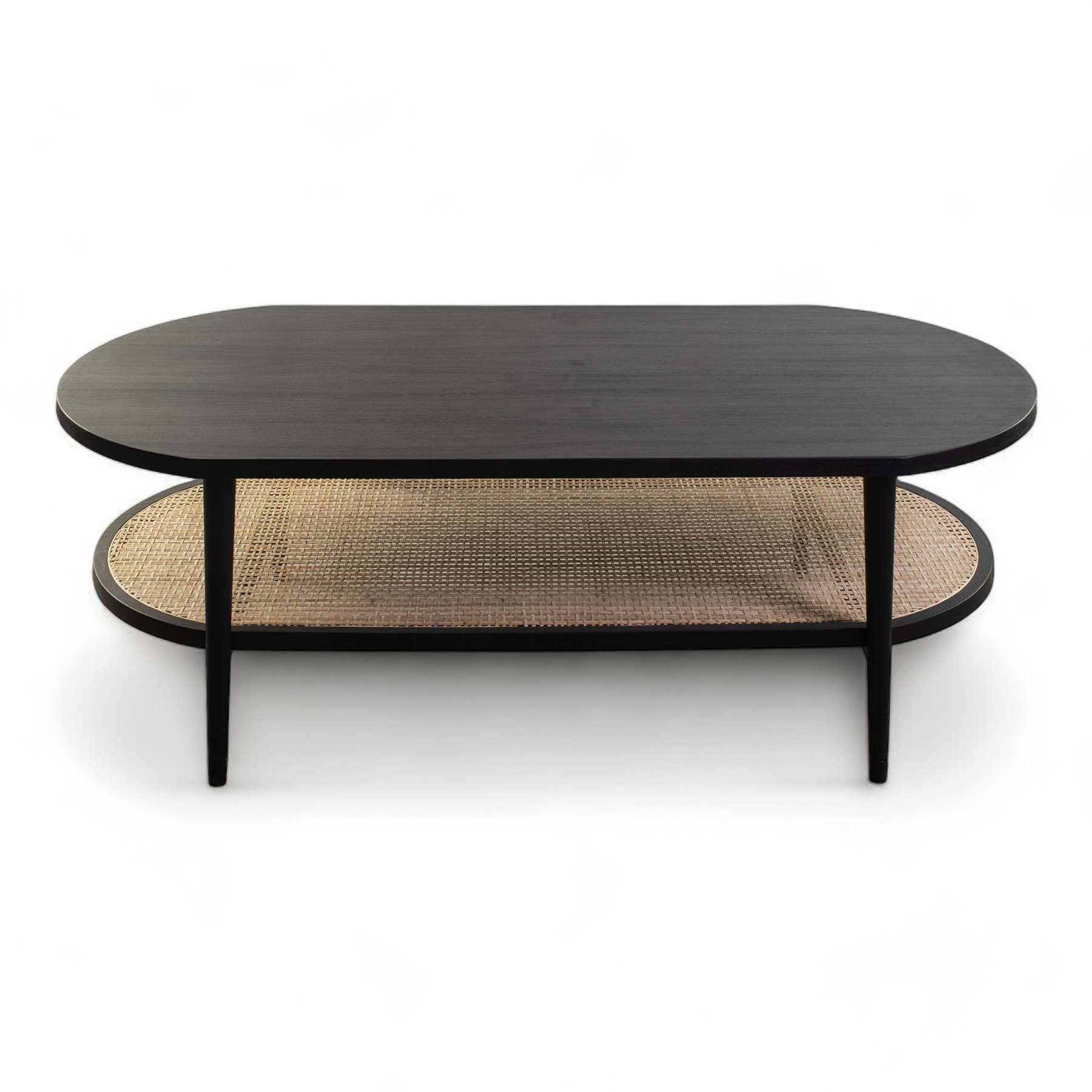 Black Oval Coffee Table/Rattan Coffee Table/Oval Top & Rattan self Coffee Table