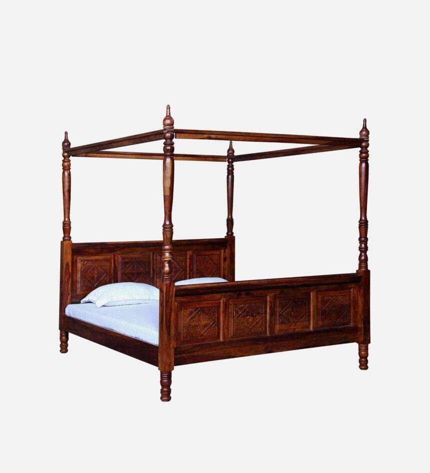 Royal Retreat 4-Poster Bed Sheesham Wood | Contemporary Luxury Wooden Bed