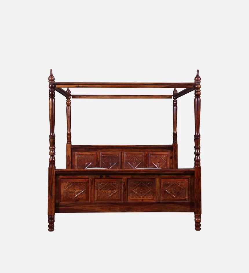 Royal Retreat 4-Poster Bed Sheesham Wood | Contemporary Luxury Wooden Bed