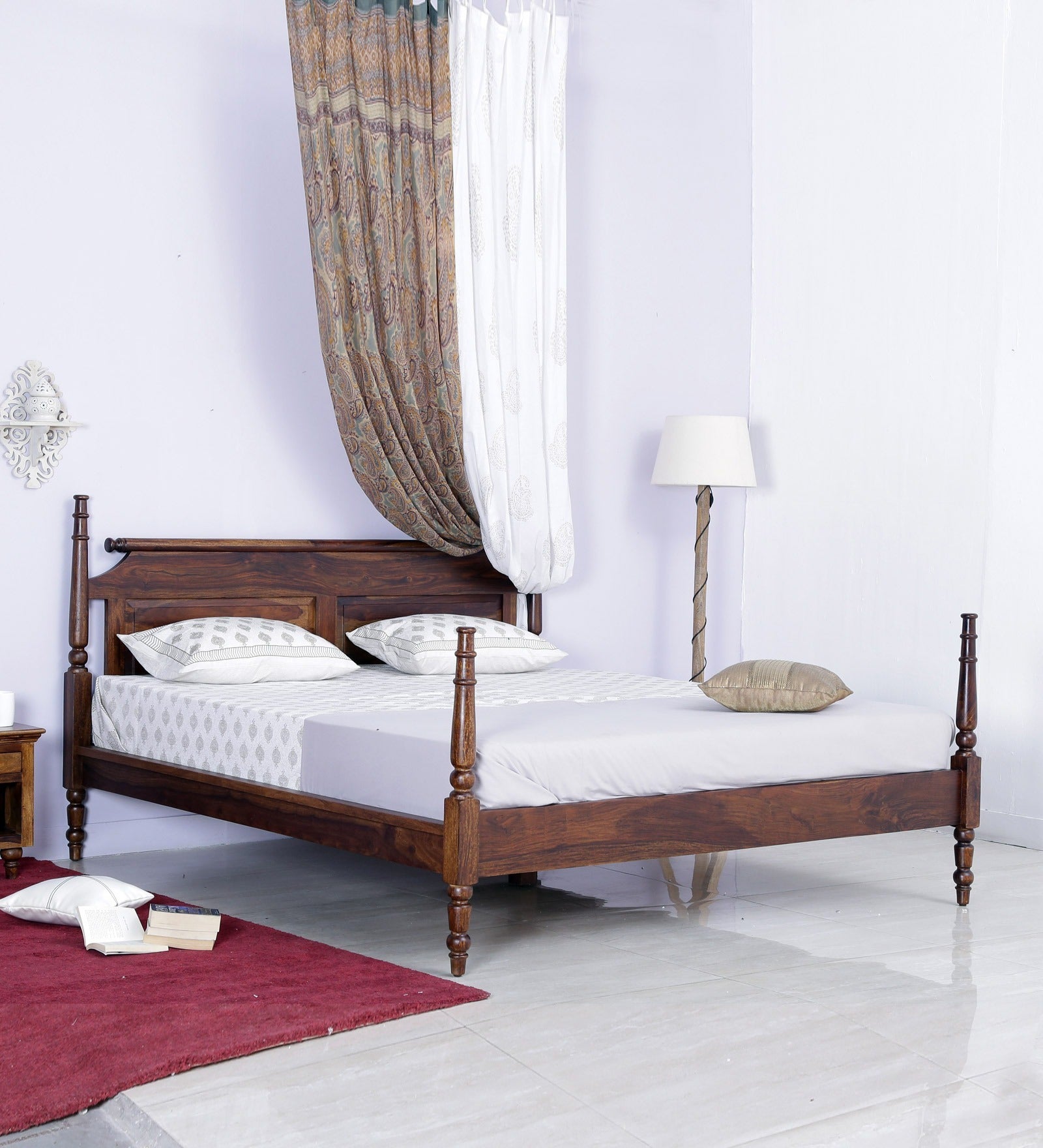 Majestic Splendor Poster Bed King Size Sheesham Wood | Classic Luxury Bedroom Furniture