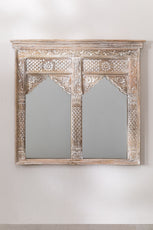Indian Style Double Wall Mirror Jharokha Hand Carved Wall Mirror in Solid Hard Wood | Vinatge | Rustic | Living Room Antique Wall Decor