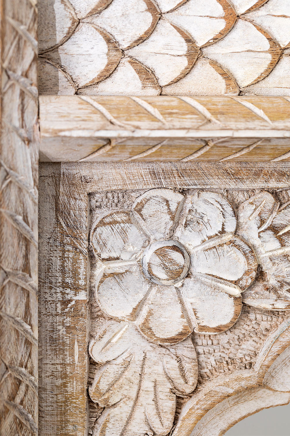 Indian Style Double Wall Mirror Jharokha Hand Carved Wall Mirror in Solid Hard Wood | Vinatge | Rustic | Living Room Antique Wall Decor