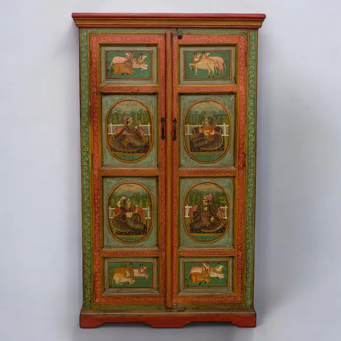 Rajasthani Color Hand Painted Wooden Wardrobe Wardrobe  Antique Hand Painted Wardrobe jlhomedecor2021.myshopify.com