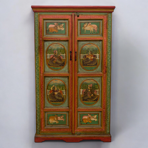 Rajasthani Color Hand Painted Wooden Wardrobe