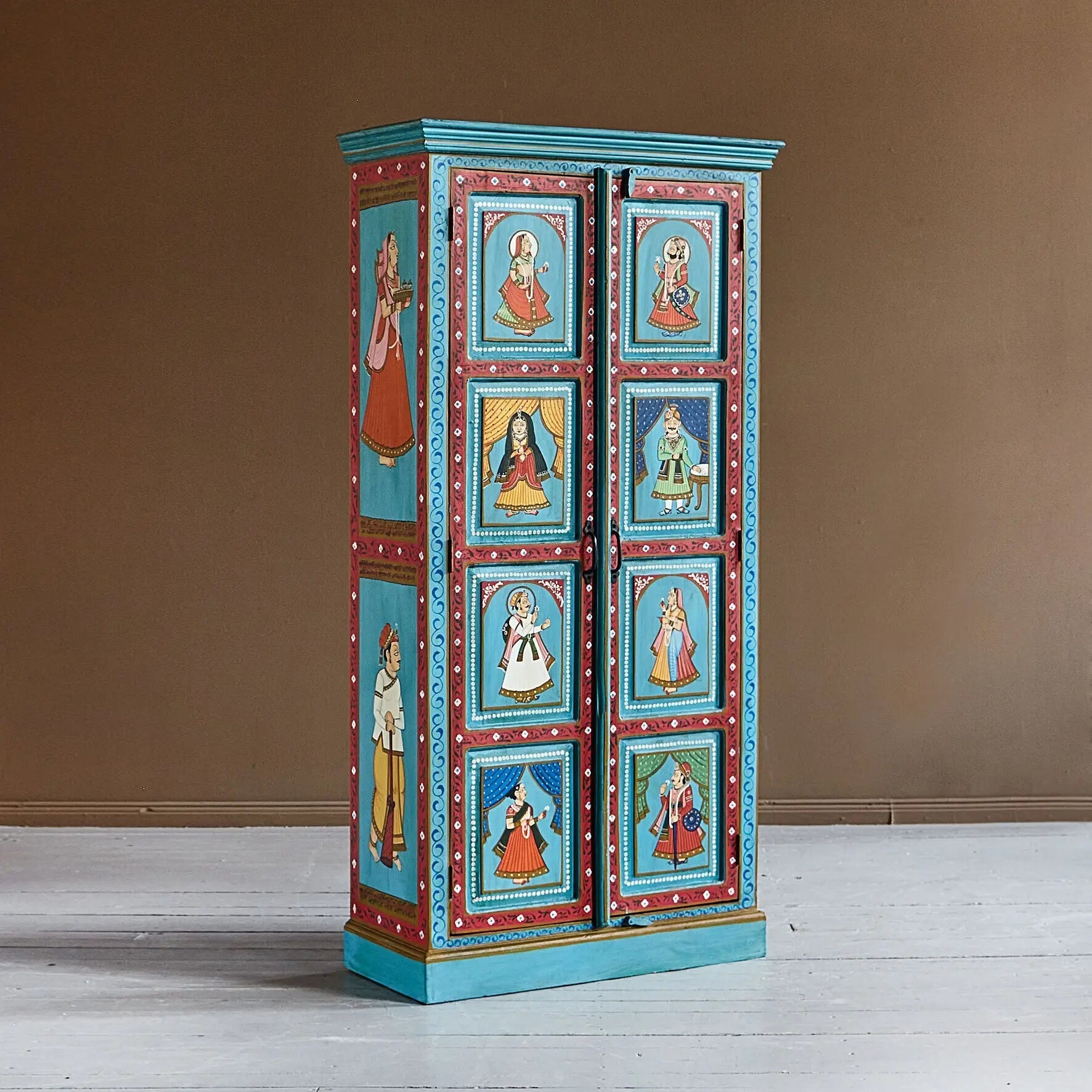 Mehendi Art Painted Wardrobe - Handcrafted 180cm Multicolor Mango Wood Storage Cabinet cabinet  150cm tall cabinet jlhomedecor2021.myshopify.com