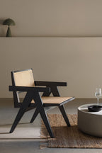 Mango Wood and Rattan Armchair with Armrests
