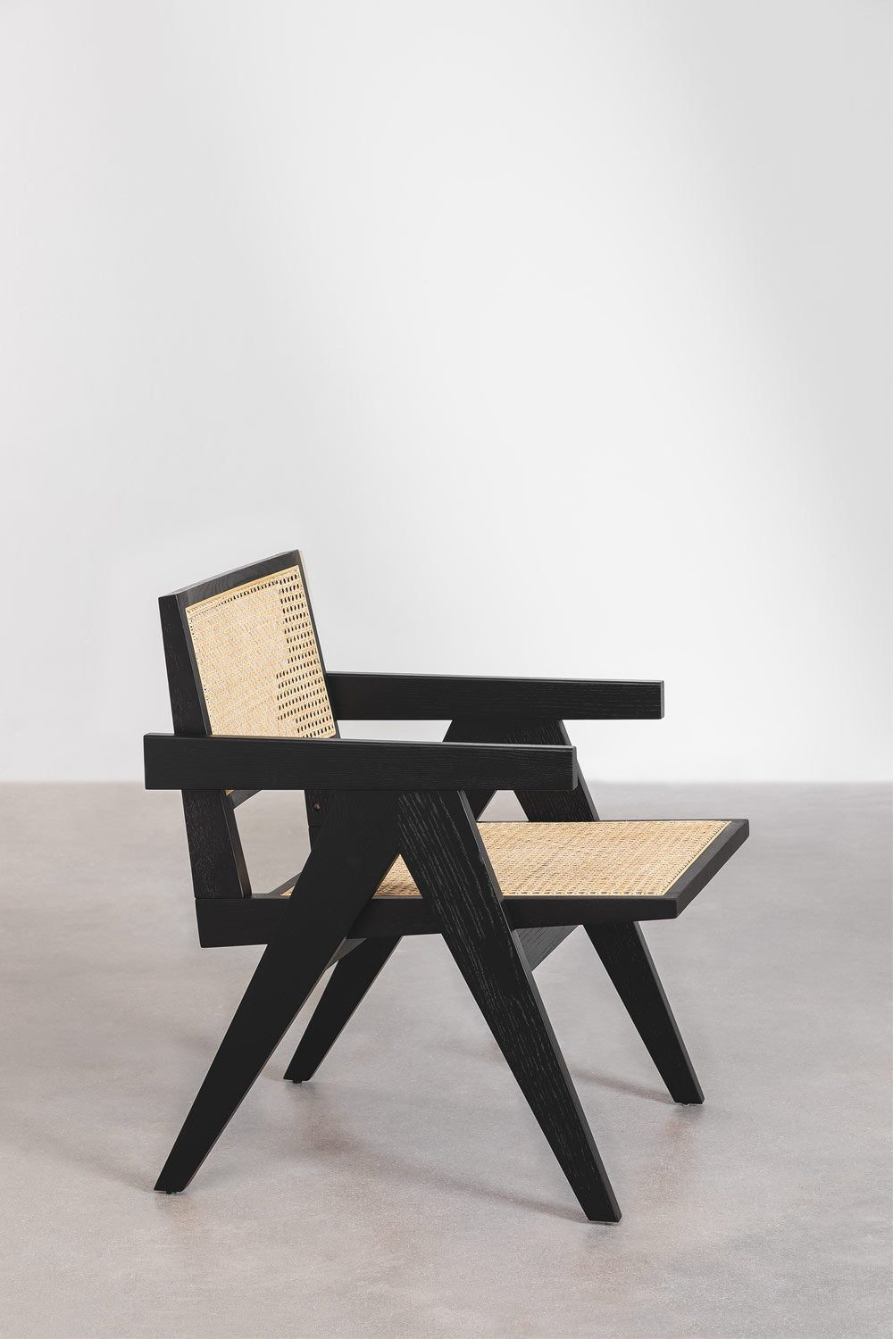 Mango Wood and Rattan Armchair with Armrests