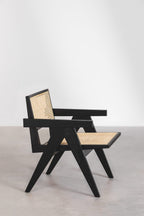 Mango Wood and Rattan Armchair with Armrests